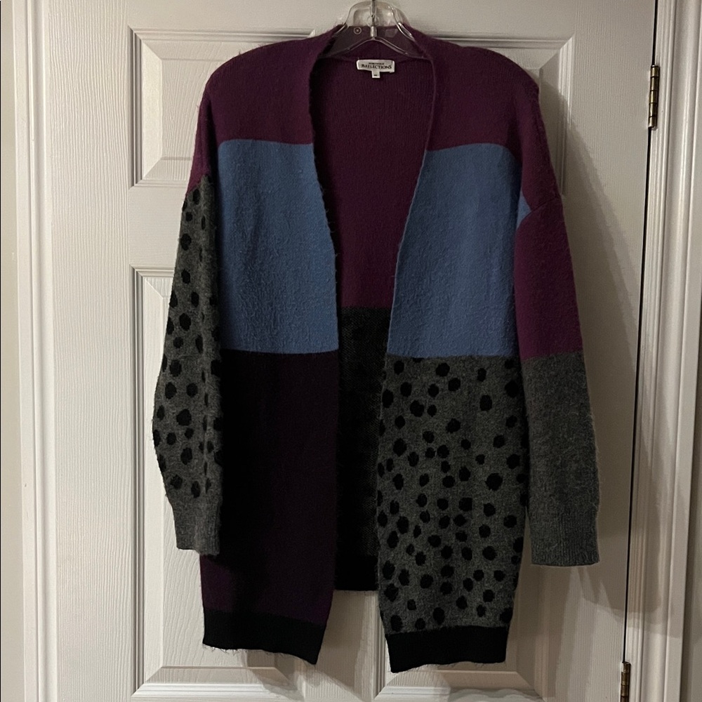 Northern Reflections Colorblock Cardigan in Purple, Blue, and Gray